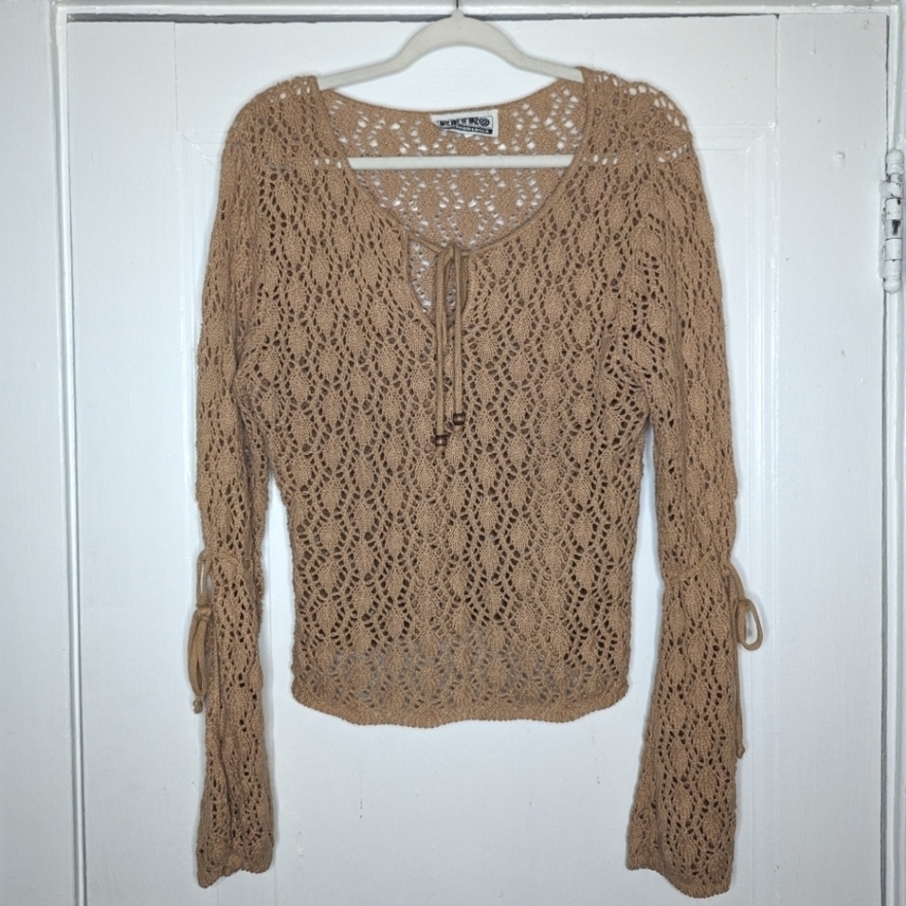 Retro by Renaissance Crochet Long Sleeve Top Woman's Large